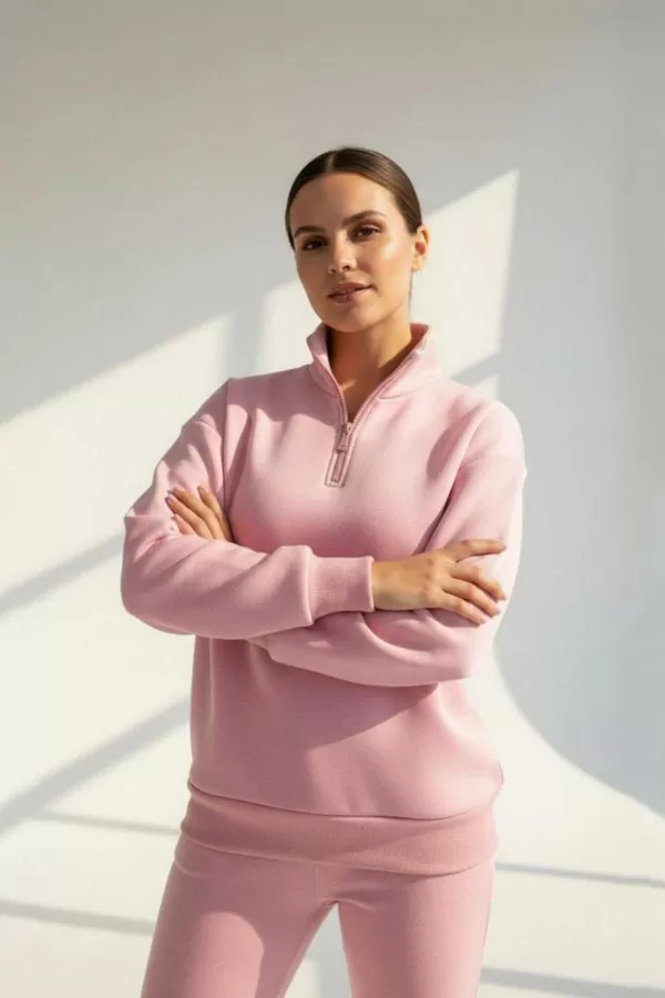 Somon Pamuklu Üç İplik Şardonlu Kadın Sweatshirt