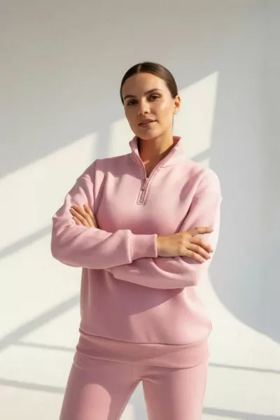 Somon Pamuklu Üç İplik Şardonlu Kadın Sweatshirt