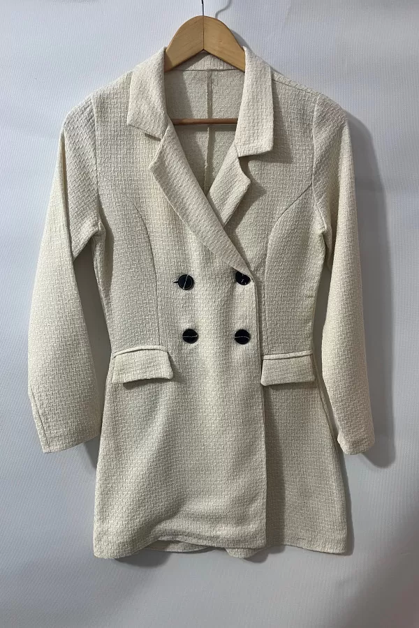 Şortlu Ekru Kruvaze Kadın Ceket