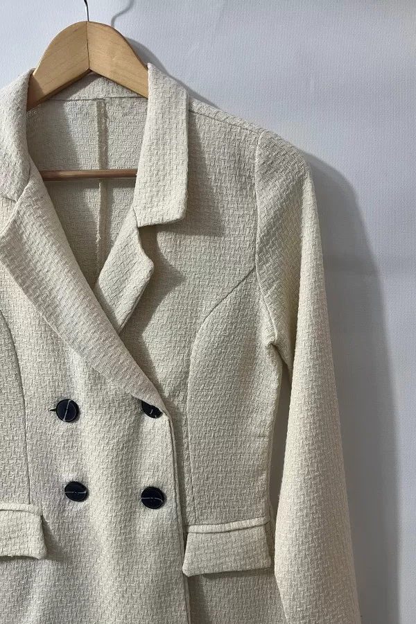 Şortlu Ekru Kruvaze Kadın Ceket