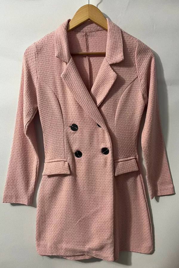 Şortlu Pudra Pembe Kruvaze Kadın Ceket