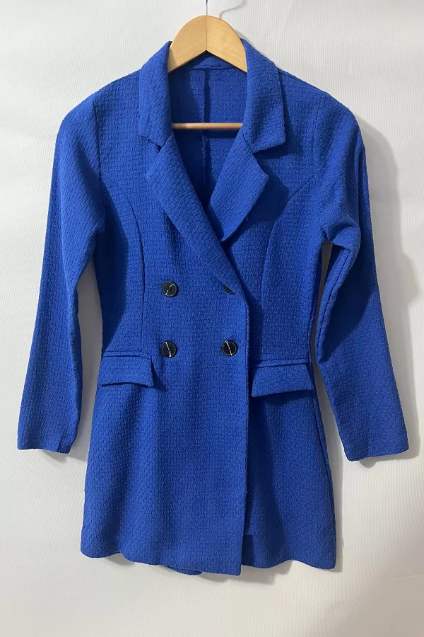 Şortlu Saks Mavi Kruvaze Kadın Ceket