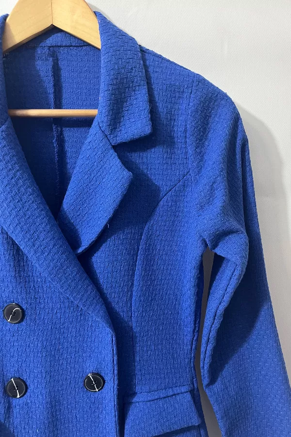 Şortlu Saks Mavi Kruvaze Kadın Ceket