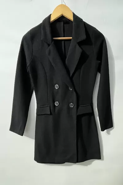 Şortlu Siyah Kruvaze Kadın Ceket