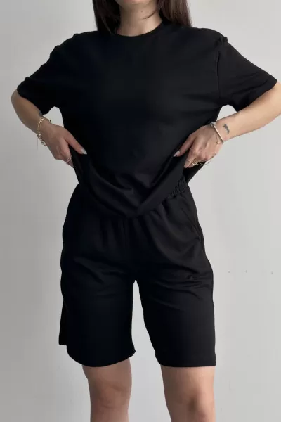 Şortlu Siyah Modal Alt Üst Takım