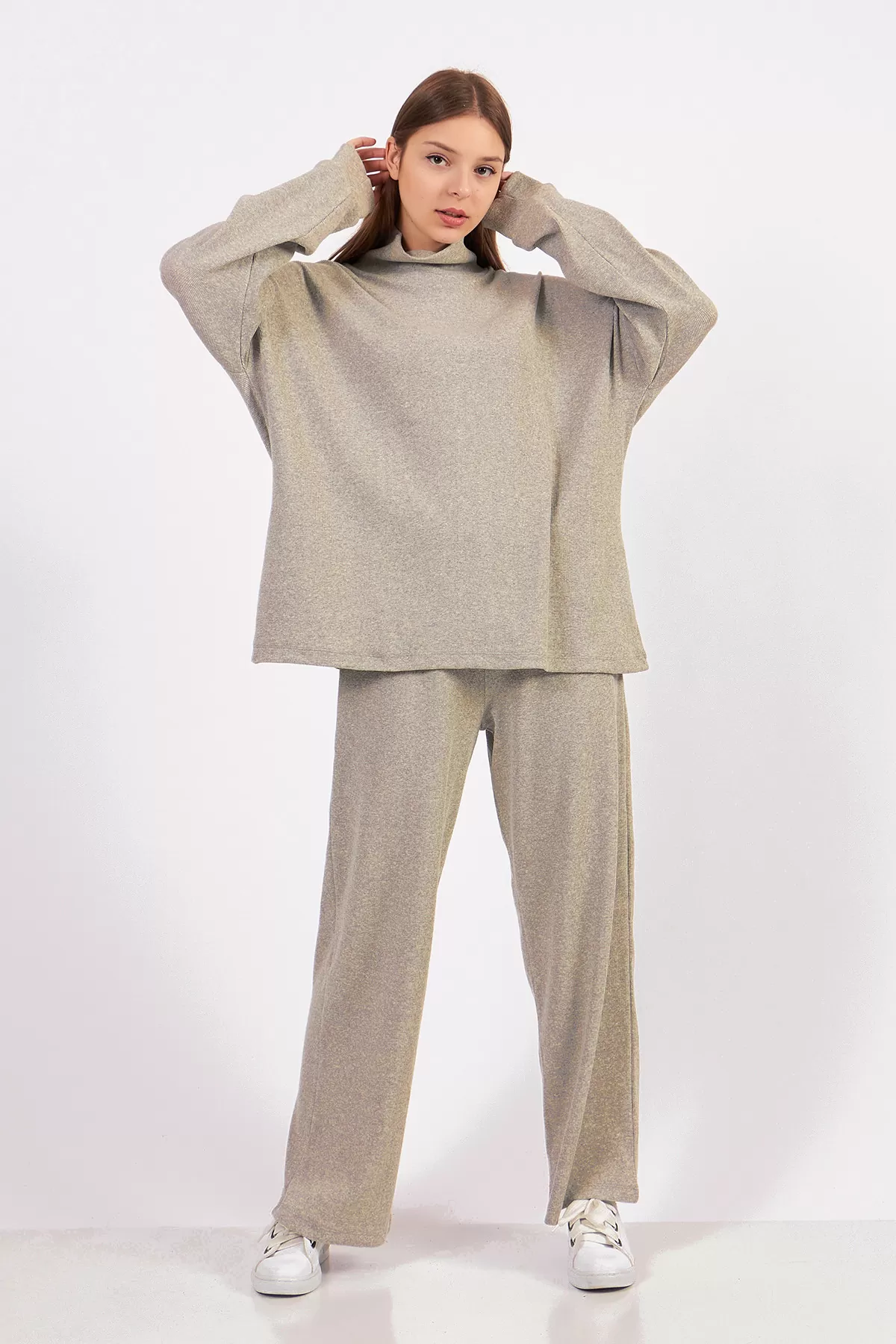 Sütlü Kahve Kadın Kaşkorse Bluz Pantolon Takım