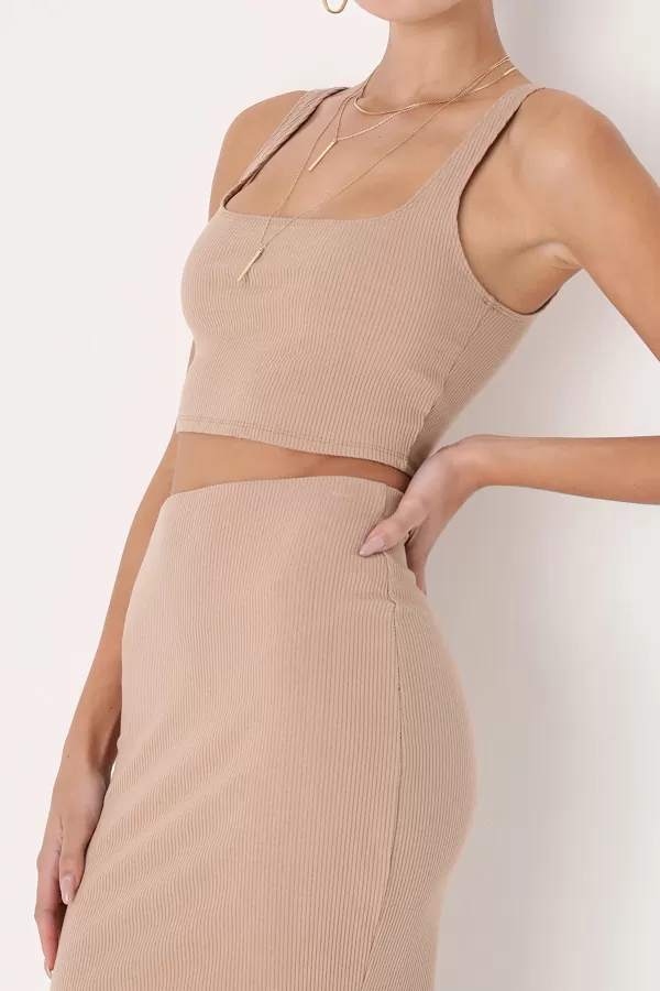 Sütlü Kahve Kaşkorse Etek Bluz Kadın İkili Takım