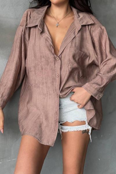 Sütlü Kahve Keten Kadın Gömlek