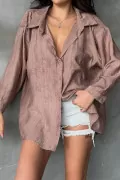 Mürdüm Keten Kadın Gömlek