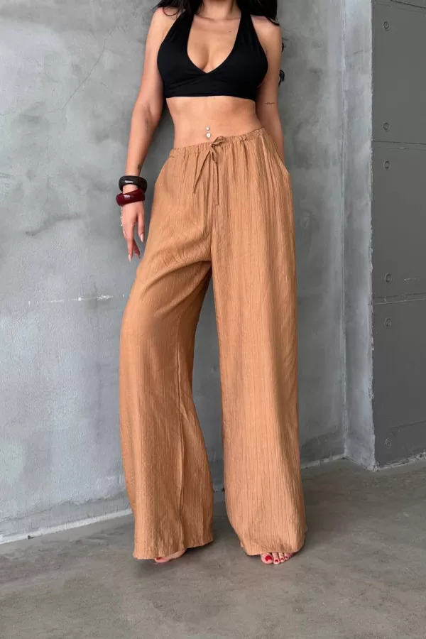 Sütlü Kahve Keten Kadın Pantolon