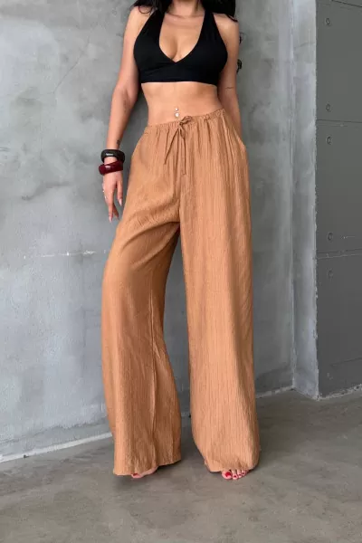 Sütlü Kahve Keten Kadın Pantolon