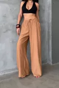 Ekru Keten Kadın Pantolon
