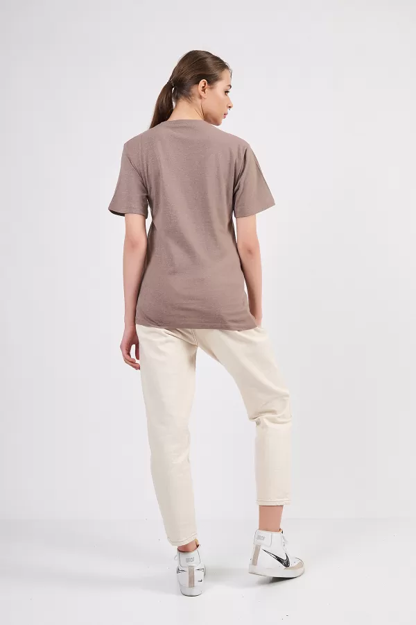 Sütlü Kahve Pamuklu Basic Kadın T-Shirt