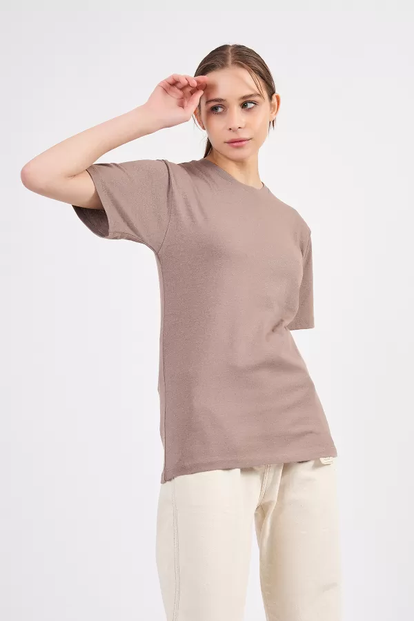 Sütlü Kahve Pamuklu Basic Kadın T-Shirt