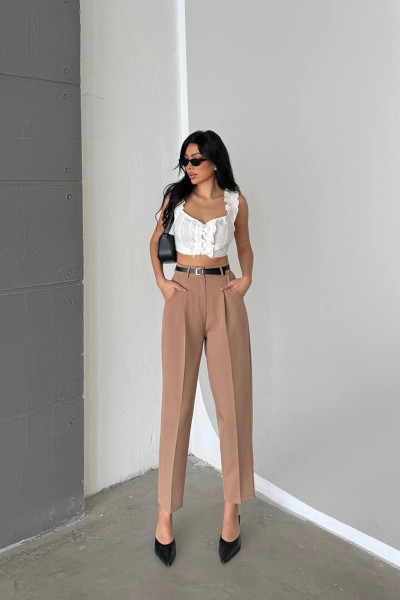 Sütlü Kahve Pamuklu Kadın Palazzo Pantolon