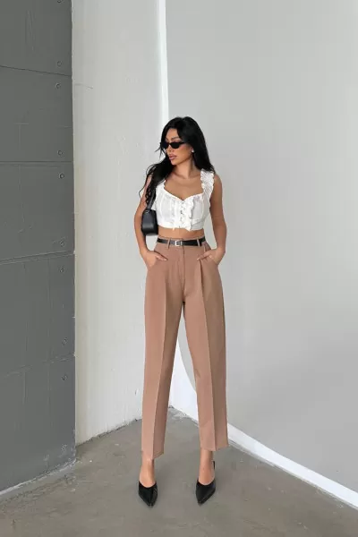 Sütlü Kahve Pamuklu Kadın Palazzo Pantolon