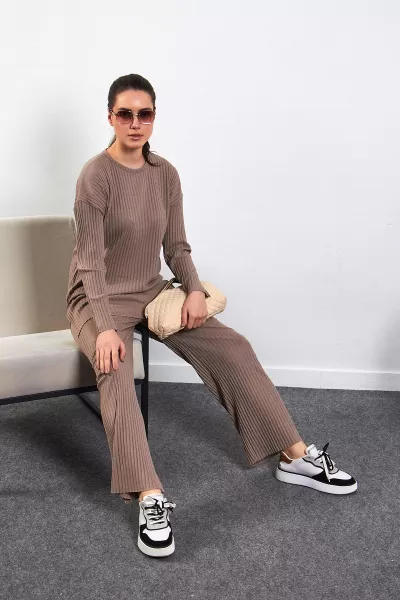 Sütlü Kahve Pamuklu Pantolon Tunik İkili Takım