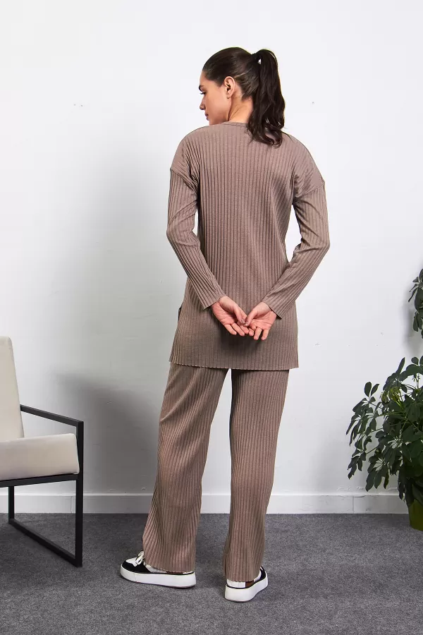 Sütlü Kahve Pamuklu Pantolon Tunik İkili Takım