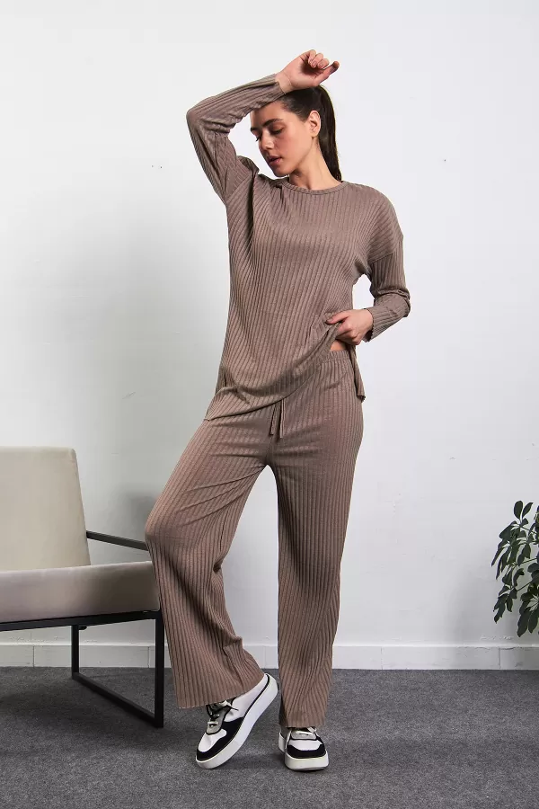 Sütlü Kahve Pamuklu Pantolon Tunik İkili Takım