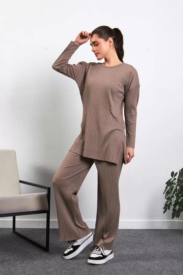 Sütlü Kahve Pamuklu Pantolon Tunik İkili Takım