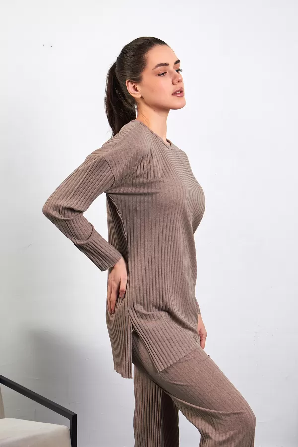 Sütlü Kahve Pamuklu Pantolon Tunik İkili Takım