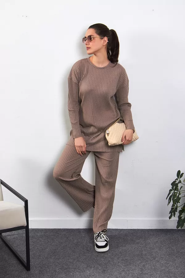Sütlü Kahve Pamuklu Pantolon Tunik İkili Takım