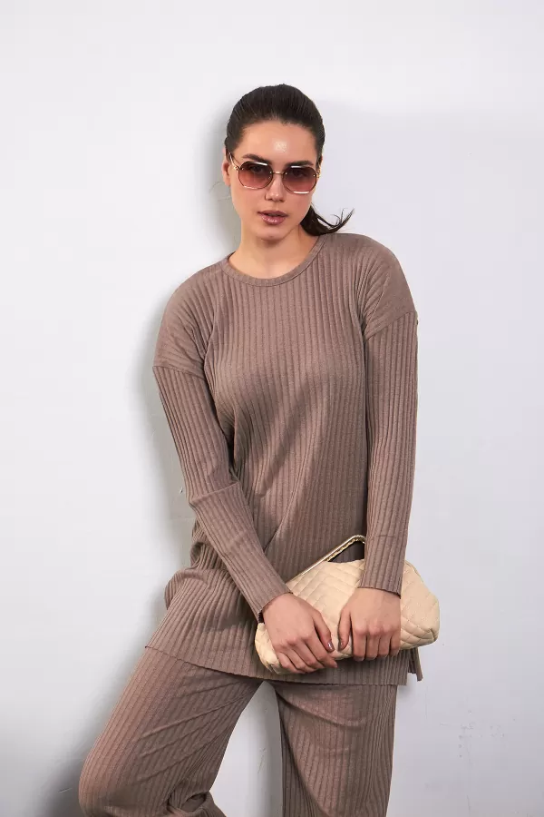 Sütlü Kahve Pamuklu Pantolon Tunik İkili Takım