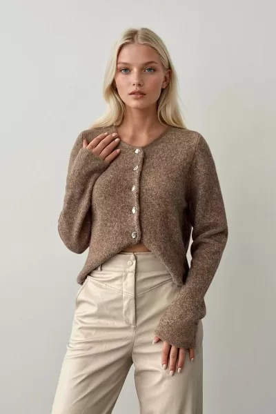 Sütlü Kahve Triko Kadın Hırka