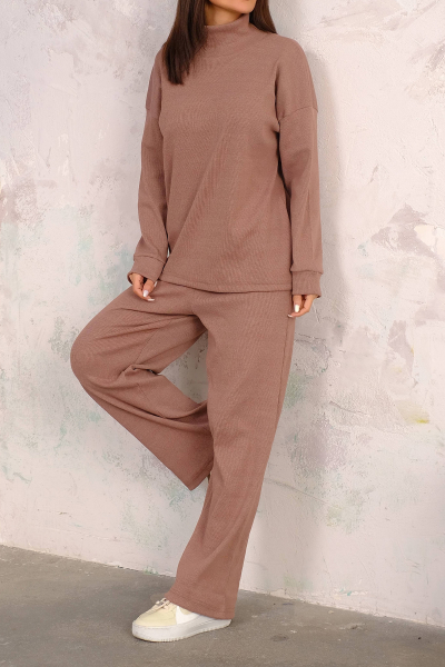 Sütlü Kahve Tunik Pantolon Alt-Üst Kadın İkili Takım