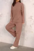 Sütlü Kahve Tunik Pantolon Alt-Üst Kadın İkili Takım