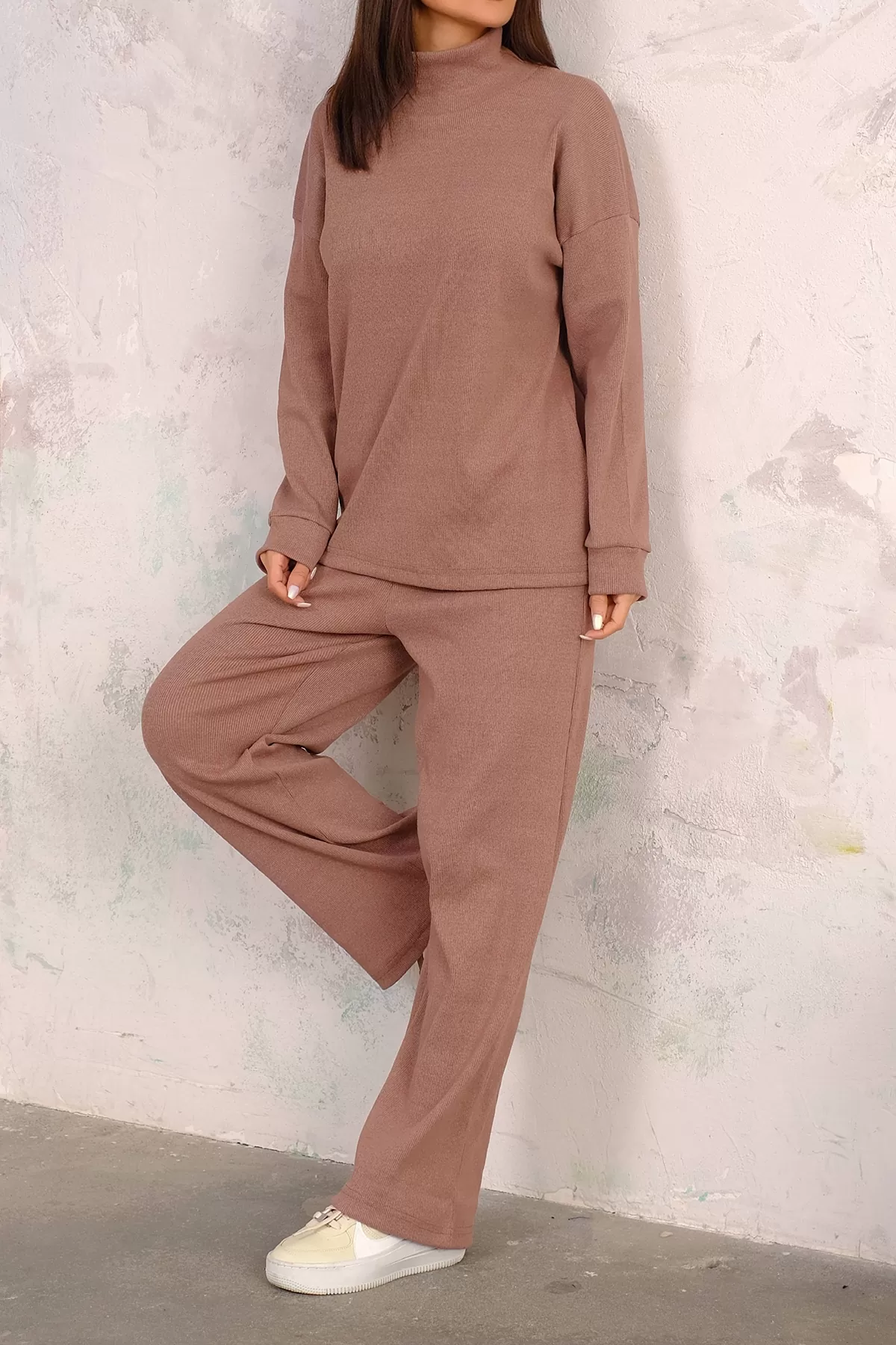 Sütlü Kahve Tunik Pantolon Alt-Üst Kadın İkili Takım
