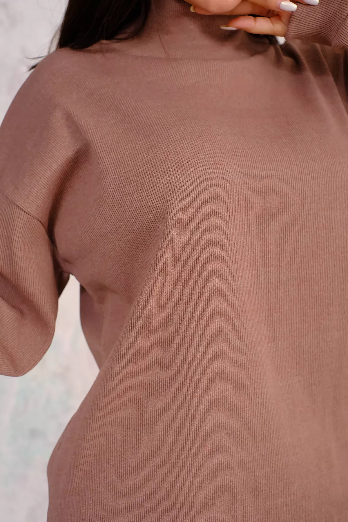 Sütlü Kahve Tunik Pantolon Alt-Üst Kadın İkili Takım