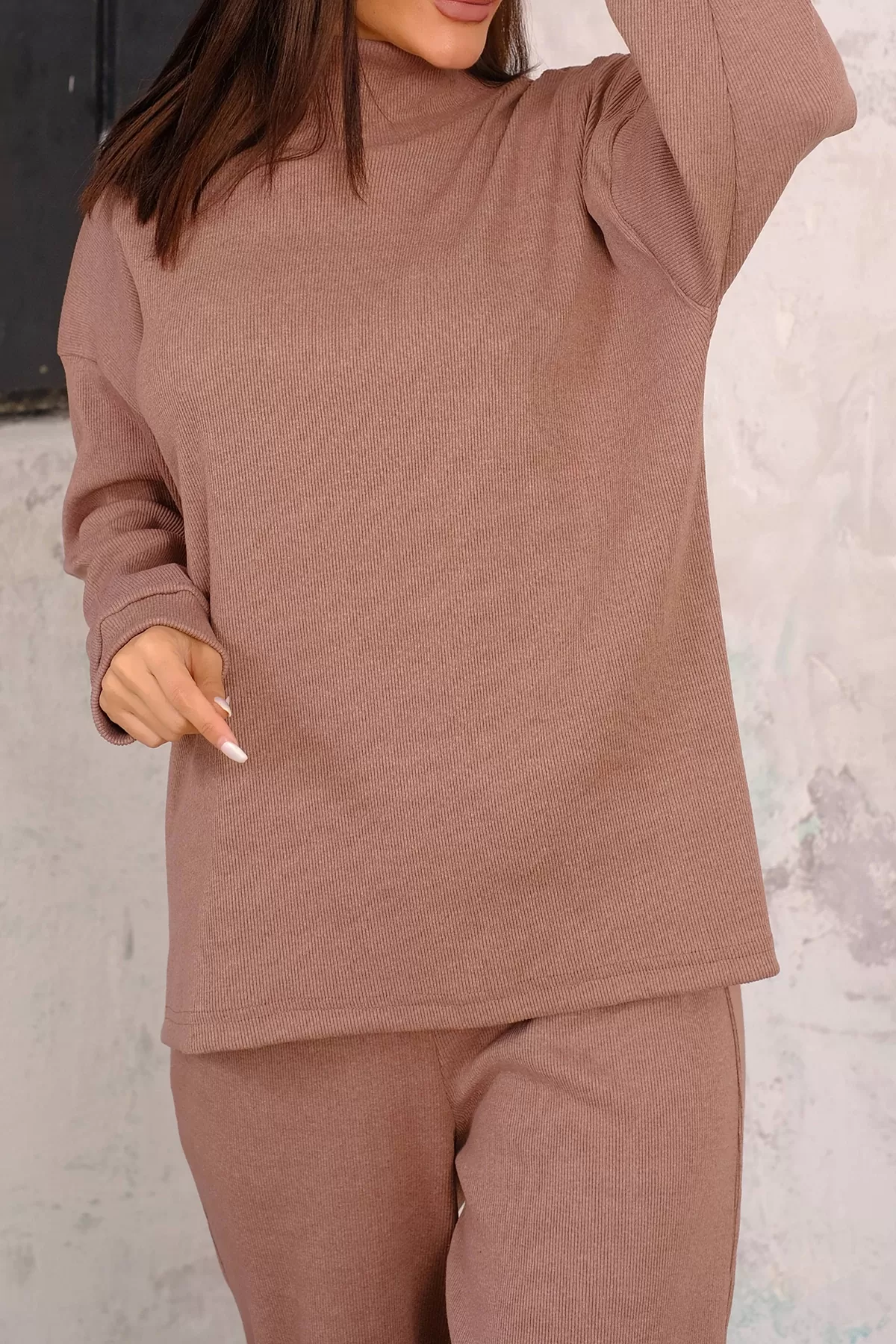 Sütlü Kahve Tunik Pantolon Alt-Üst Kadın İkili Takım