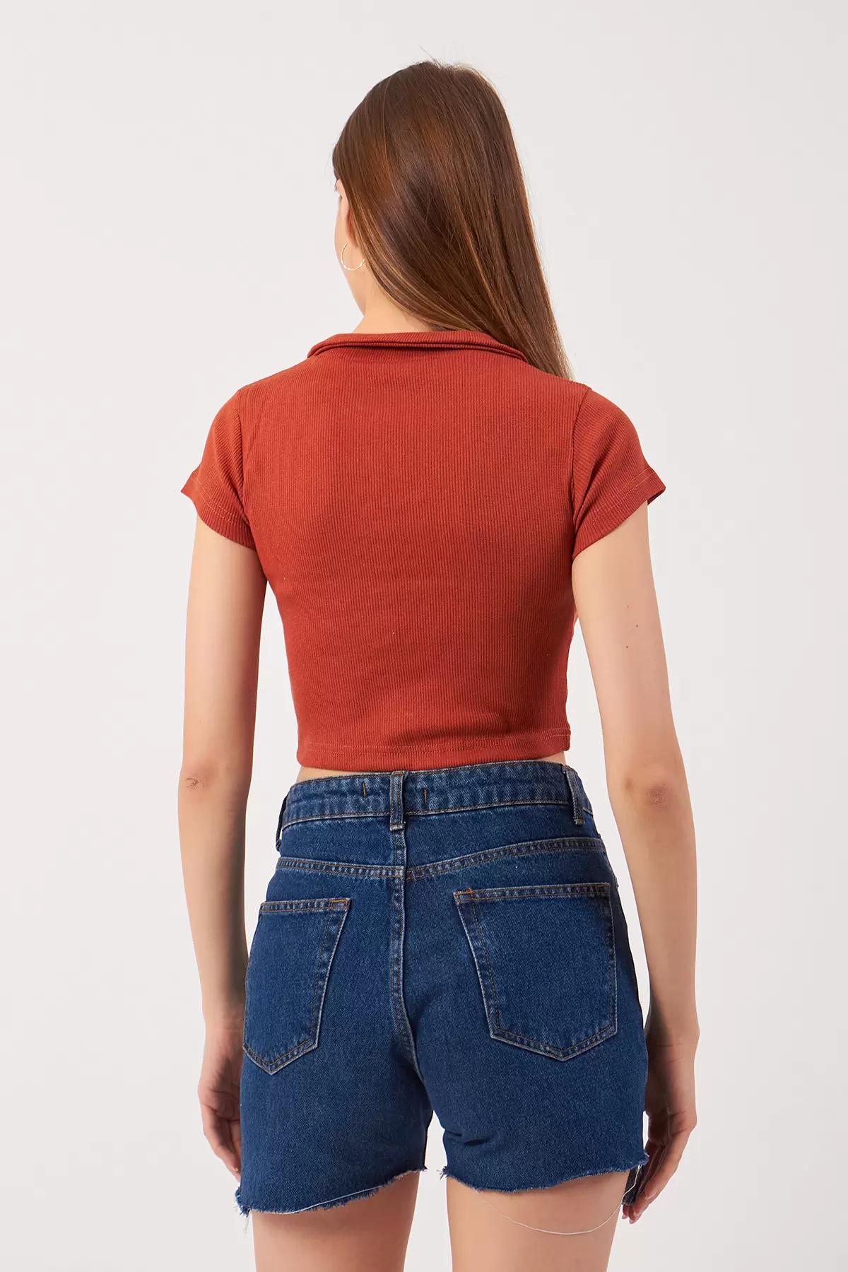 Tarçın Pamuklu Kaşkorse Crop Bluz