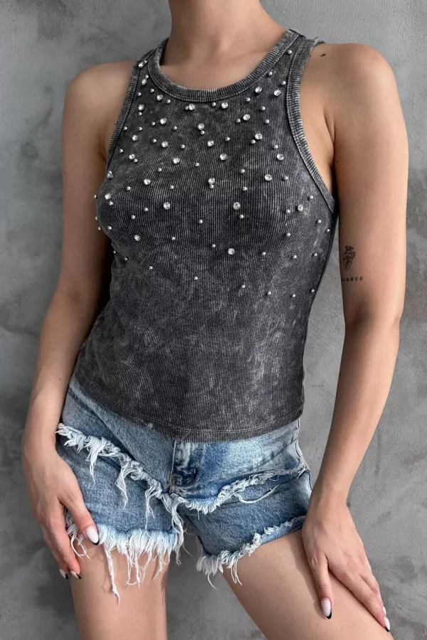 Taş Detaylı Antrasit Yıkamalı Body