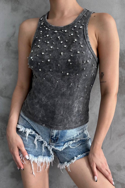 Taş Detaylı Antrasit Yıkamalı Body