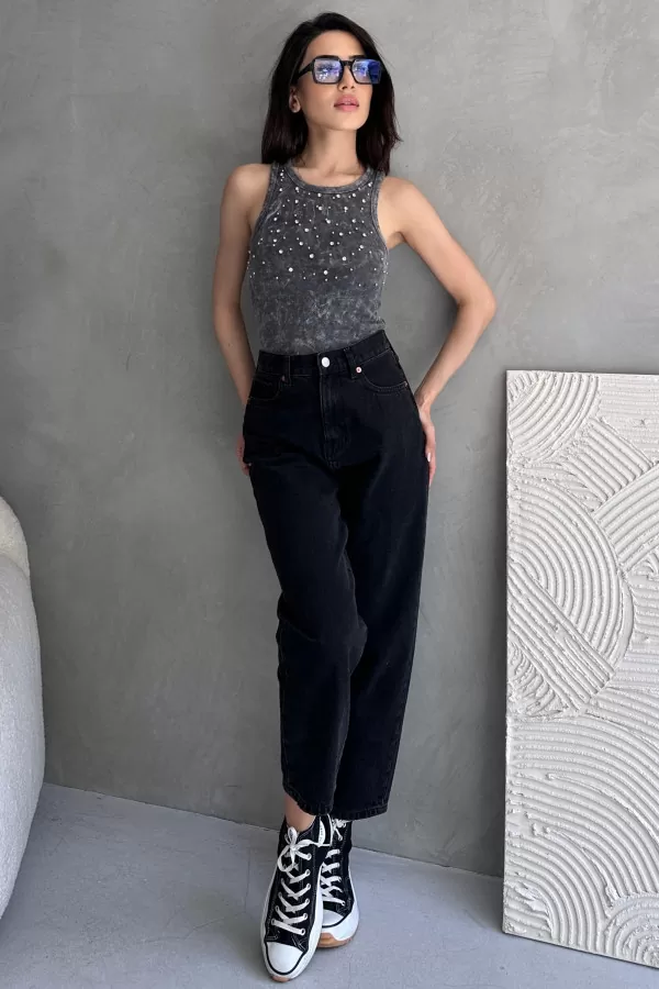 Taş Detaylı Antrasit Yıkamalı Body