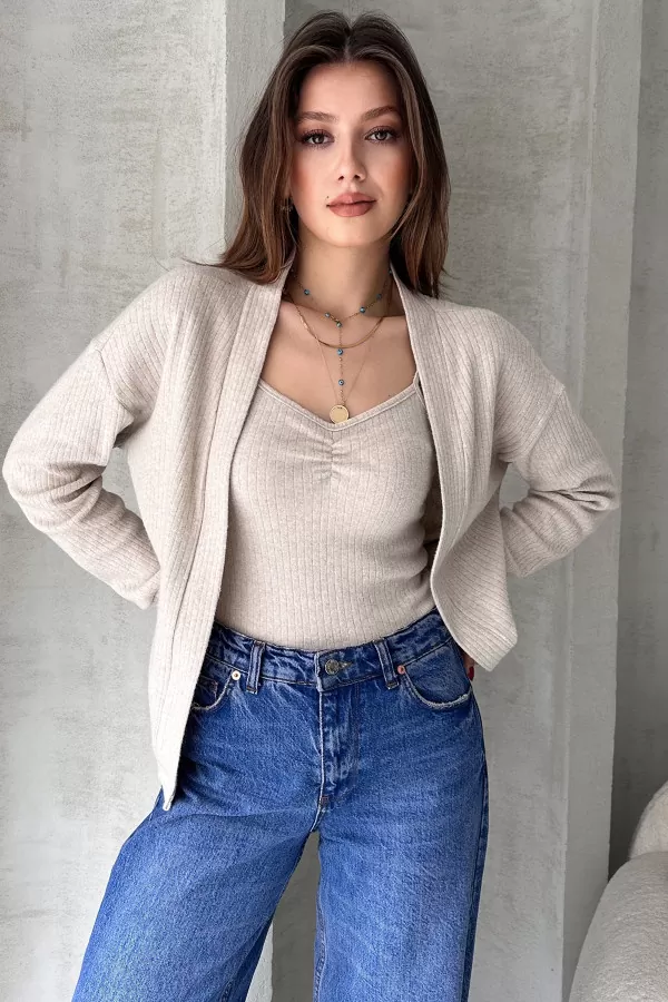 Taş Rengi Atlet Hırka İkili Takım