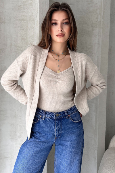 Taş Rengi Atlet Hırka İkili Takım