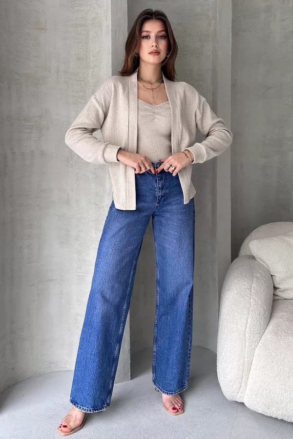 Taş Rengi Atlet Hırka İkili Takım