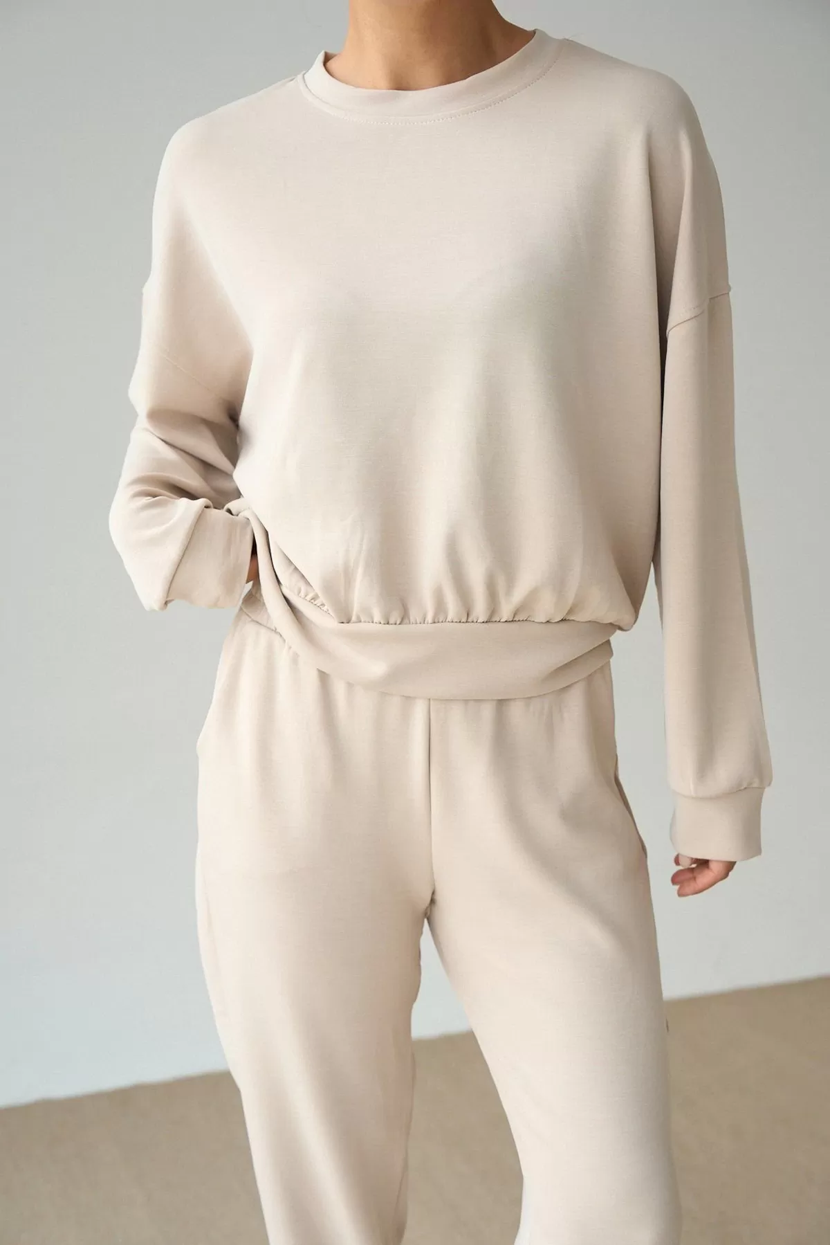 Taş Rengi Modal Kumaş Kadın İkili Takım