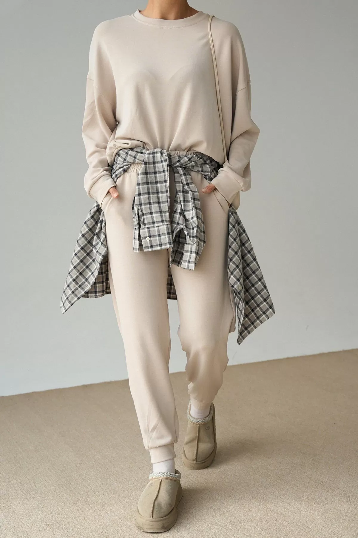 Taş Rengi Modal Kumaş Kadın İkili Takım