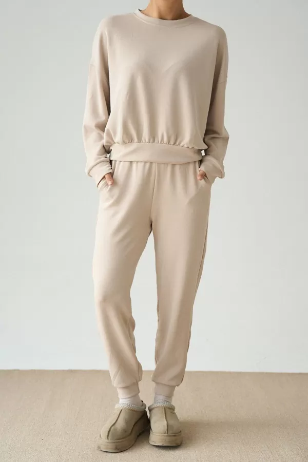 Taş Rengi Modal Kumaş Kadın İkili Takım