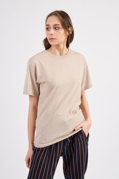 Taş Rengi Pamuklu Basic Kadın T-Shirt
