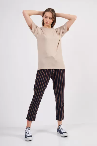 Taş Rengi Pamuklu Basic Kadın T-Shirt