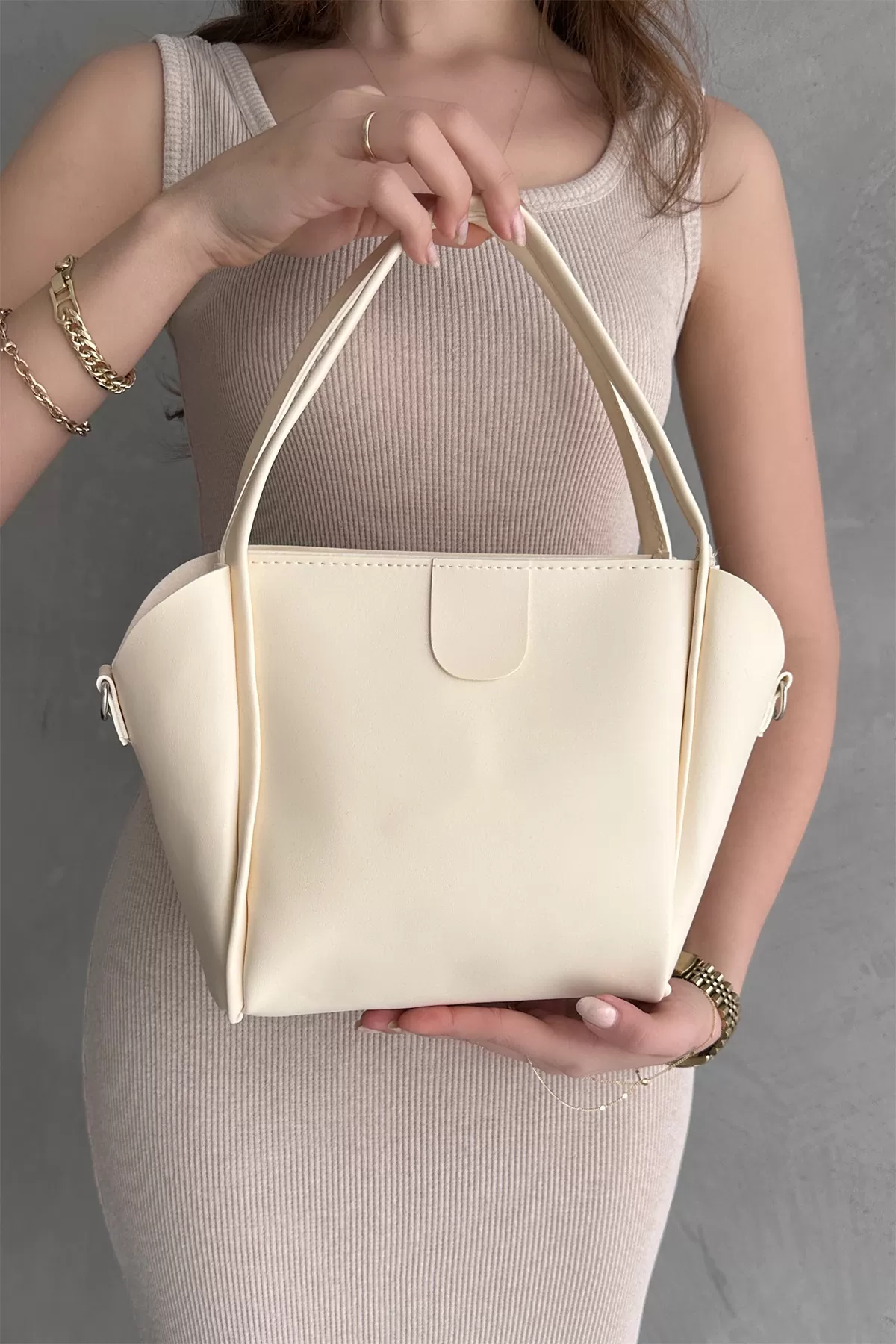 Taş Rengi Suni Deri Kadın Omuz Çantası