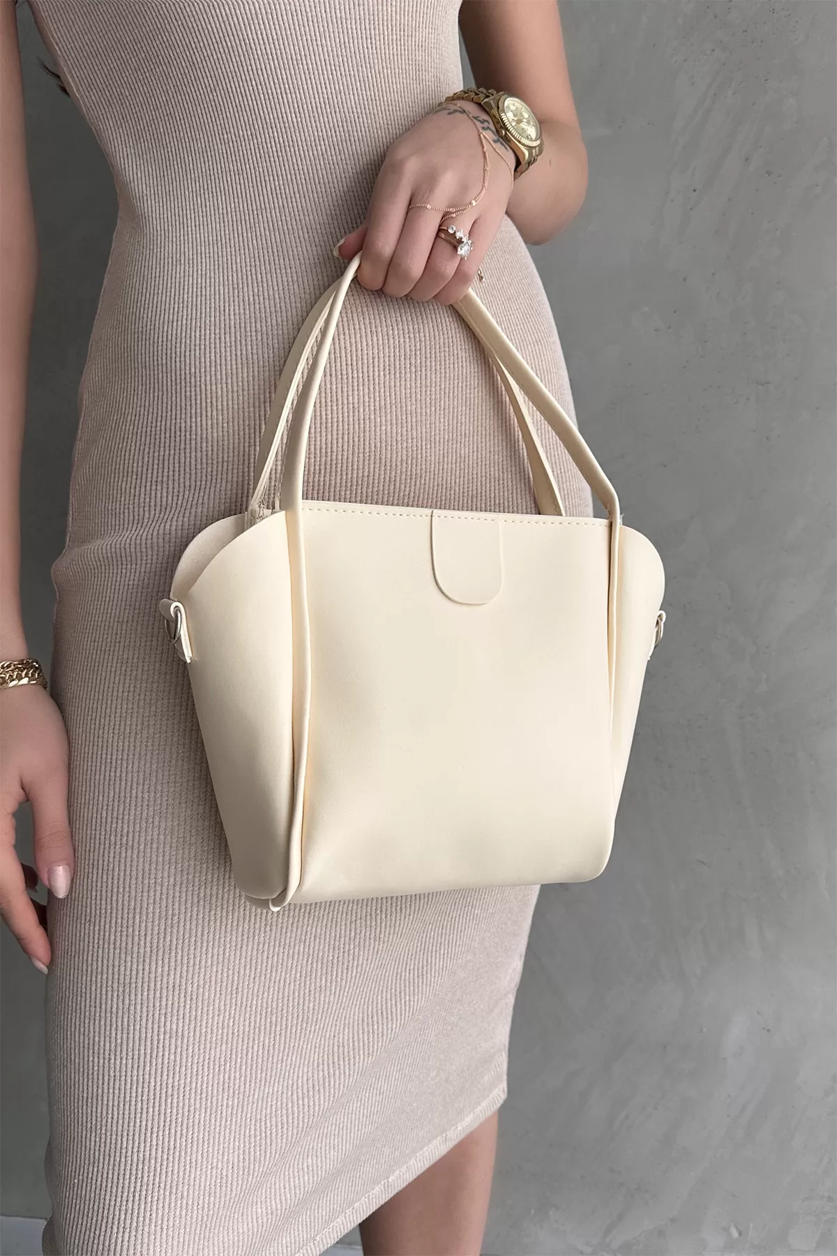 Taş Rengi Suni Deri Kadın Omuz Çantası