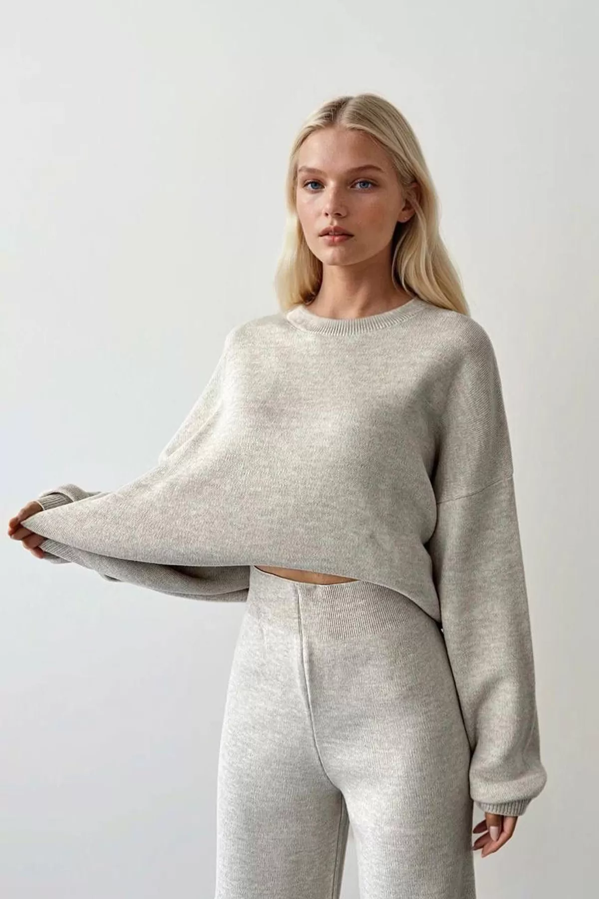 Taş Rengi Triko Kadın Alt Üst Takım