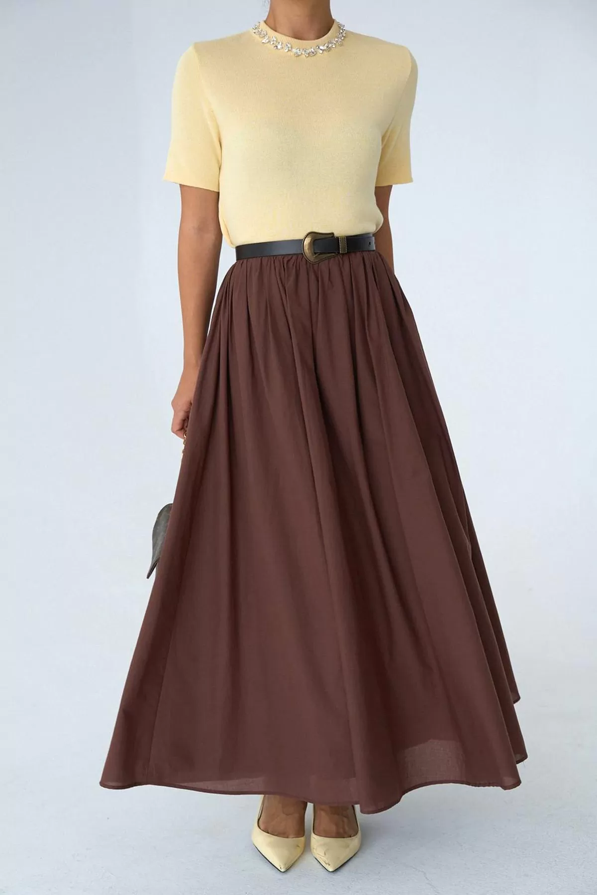 Taşlı Kolye Detaylı Sarı Triko Kadın Kazak