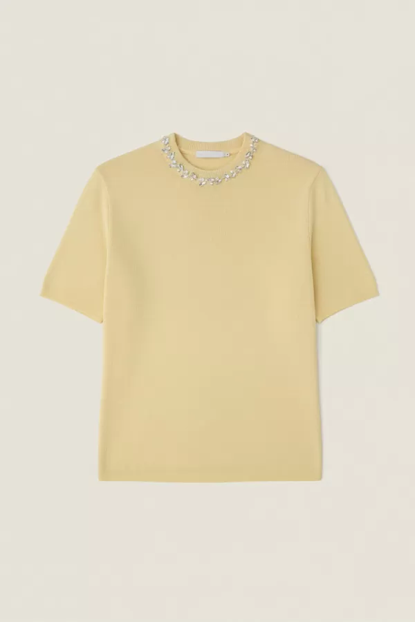 Taşlı Kolye Detaylı Sarı Triko Kadın Kazak
